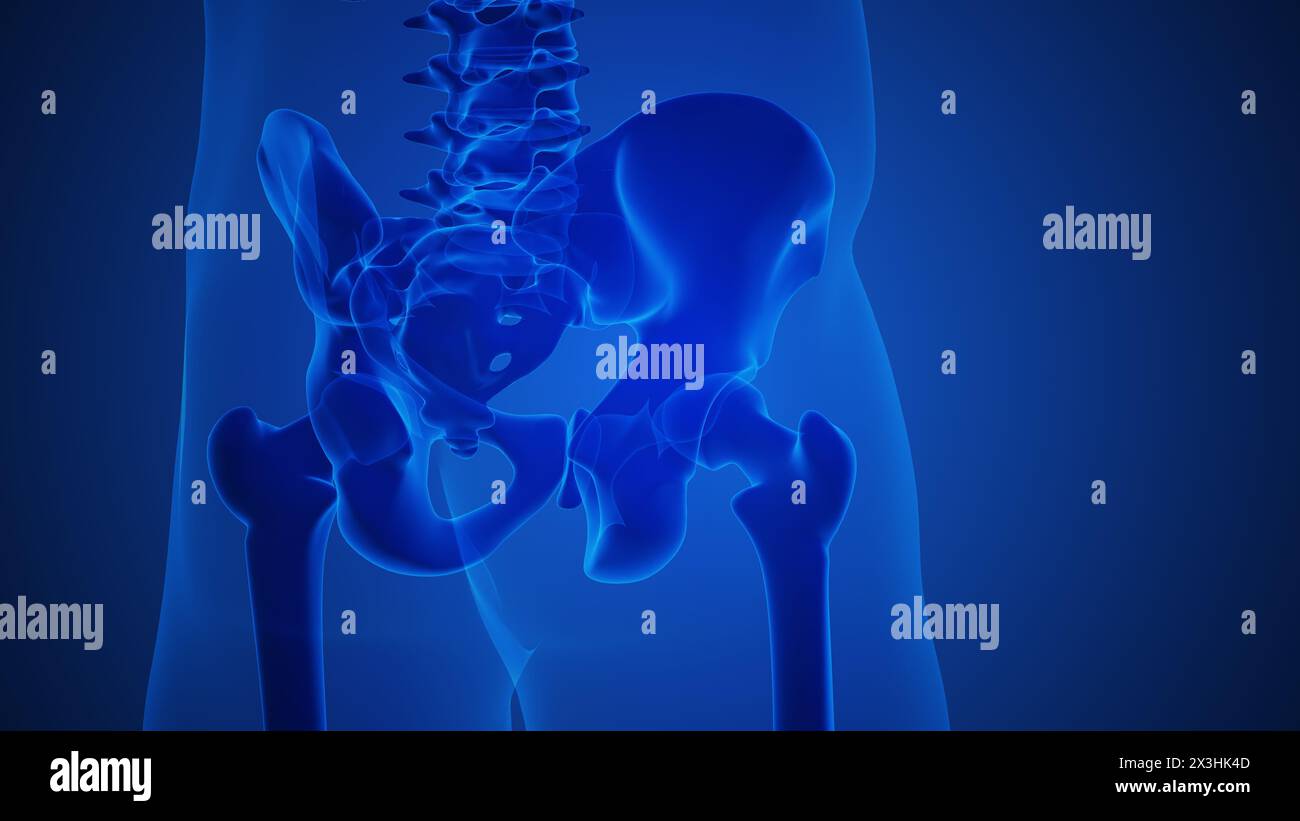 Articulation de la hanche douloureuse avec fond bleu Banque D'Images