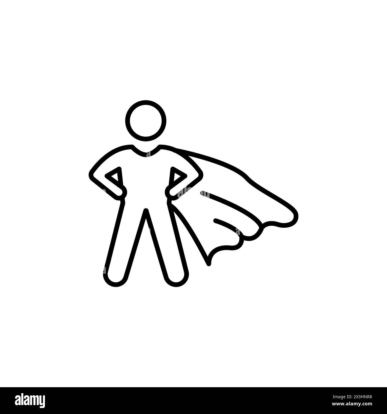 Icône de super-héros, homme fier, personne courageuse de poser avec cape, héros fort, super puissance, symbole de ligne mince sur fond blanc - vecteur de trait modifiable Illustration de Vecteur