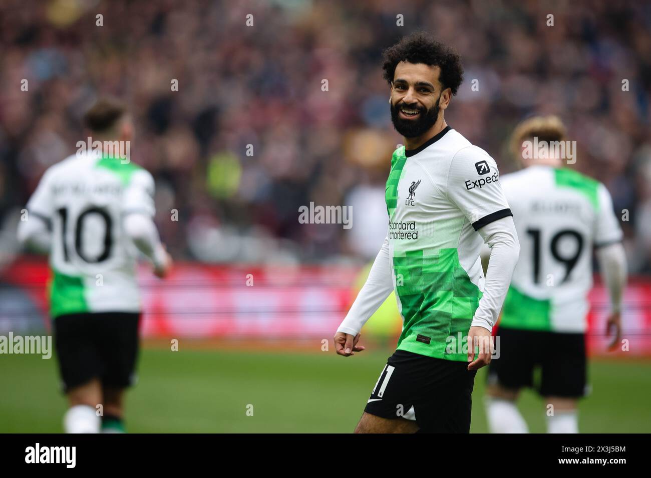 LONDRES, Royaume-Uni - 27 avril 2024 : Mohamed Salah de Liverpool réagit lors du match de premier League entre West Ham United FC et Liverpool FC au London Stadium (crédit : Craig Mercer/ Alamy Live News) Banque D'Images