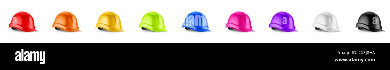 Multi couleurs Hard Hat Mockup isolé sur fond blanc rendu 3D. Banque D'Images