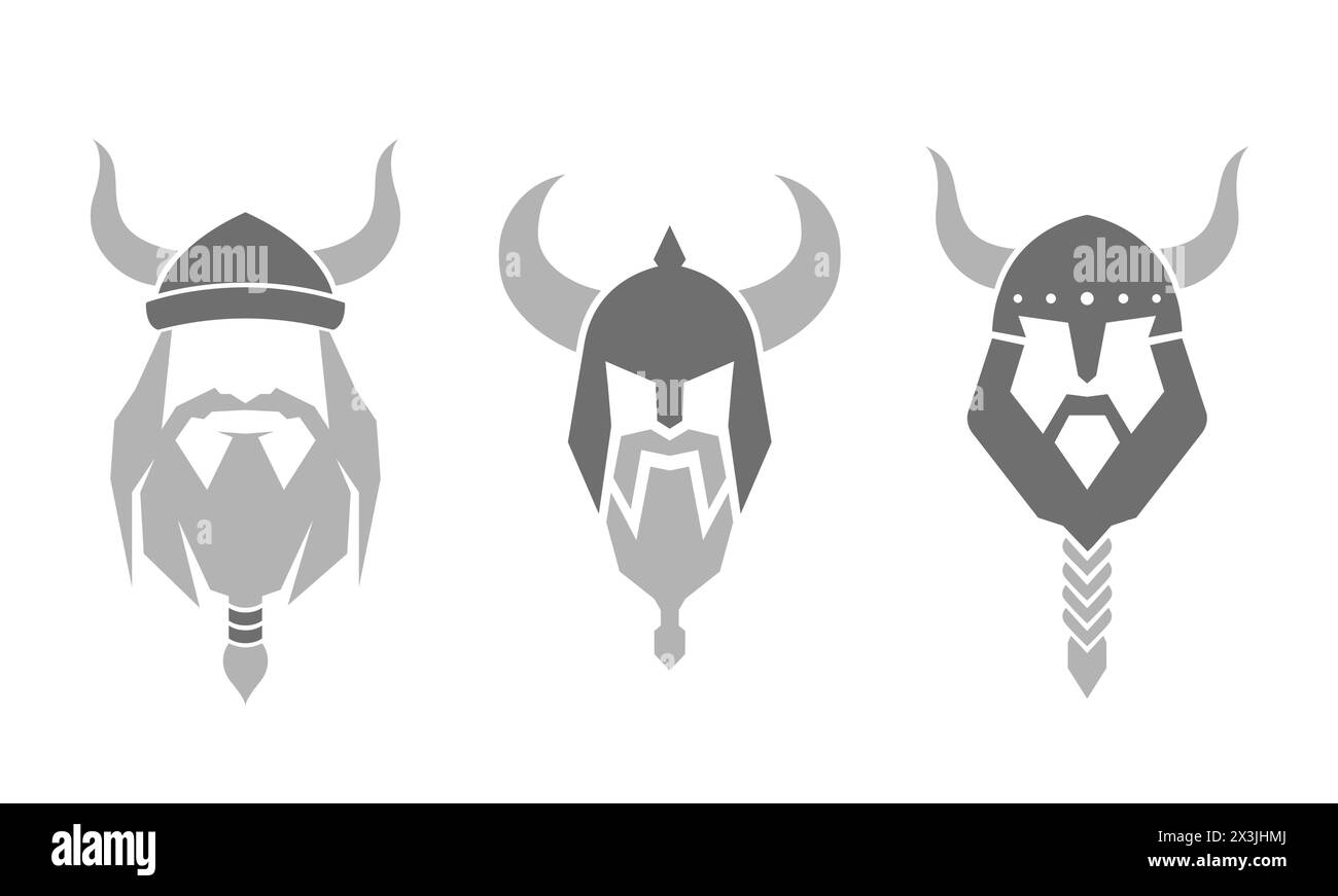 Creative Warrior Viking Head Helmet Collection Set logo Design symbole illustration vectorielle Illustration de Vecteur