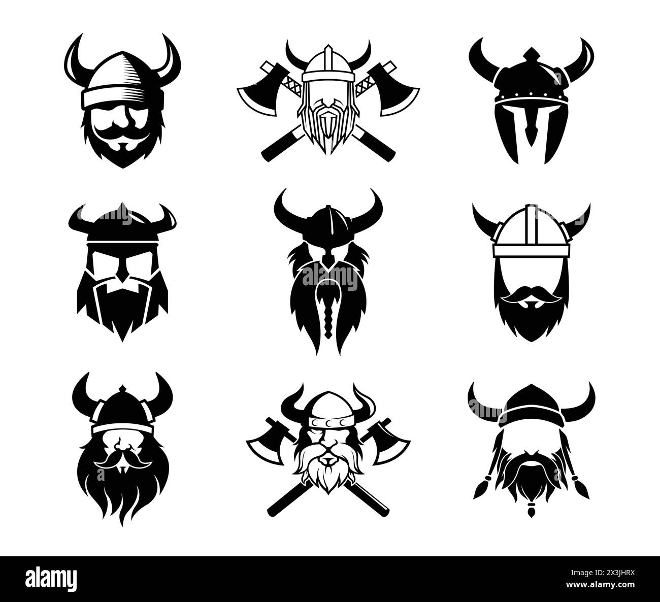 Creative Warrior Viking Head Helmet Collection Set logo Design symbole illustration vectorielle Illustration de Vecteur