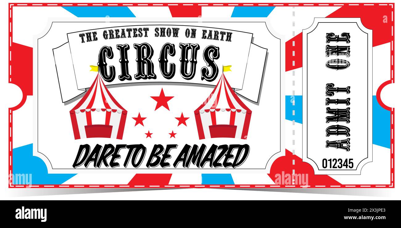 Circus ticket tente de cirque rouge blanc et bleu conception vectorielle sur un fond blanc Illustration de Vecteur