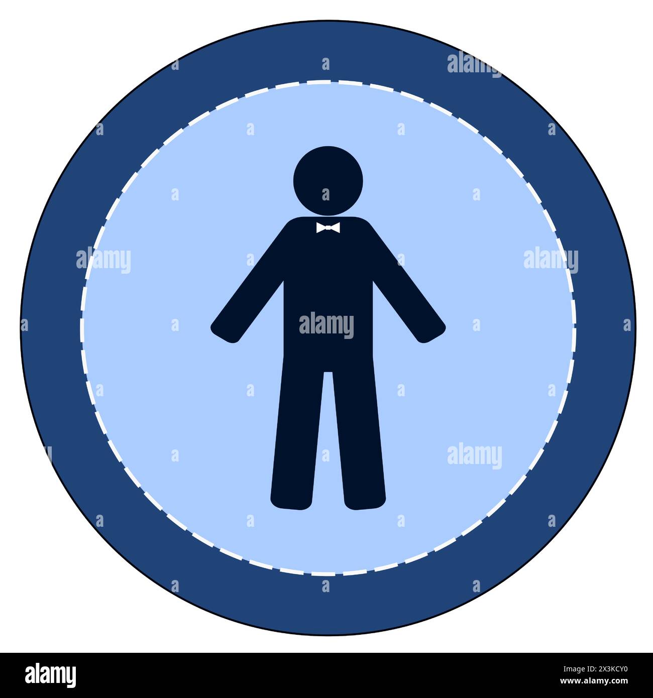 La figure d'un gentleman avec un noeud papillon blanc dans un cercle bleu avec une bordure bleu foncé Illustration de Vecteur