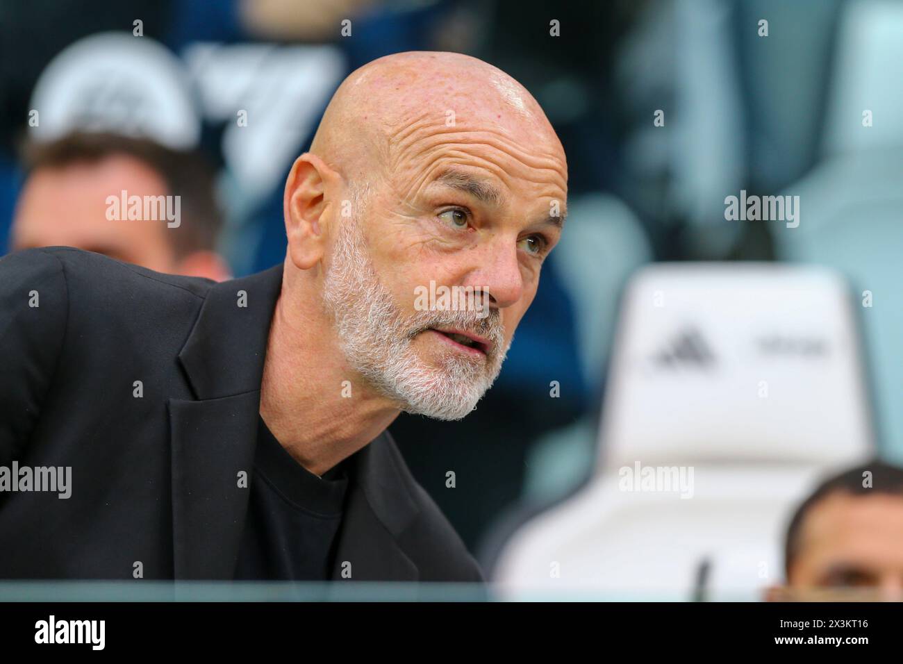 Stefano Pioli, entraîneur-chef de l'AC Milan, lors du match entre la Juventus FC et l'AC Milan le 30 avril 2024 au stade Allianz de Turin, Italie. Banque D'Images