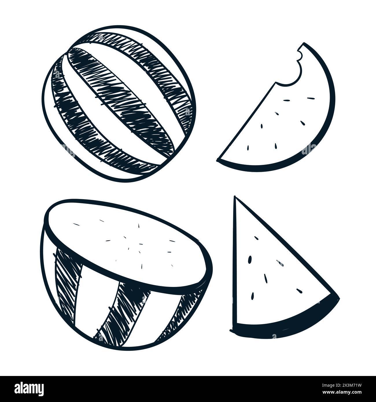 Watermelon fruit Drawing Set vecteur Watermelon Scribbles icônes Doodle. Vecteur de pastèque Illustration de Vecteur