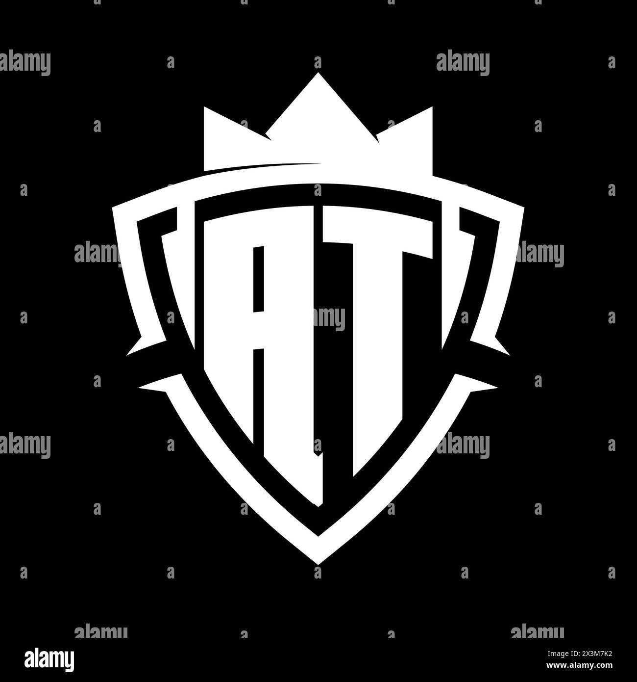 AU monogramme en gras lettre avec forme de bouclier de courbe triangulaire avec modèle de conception de couleur de fond blanc et noir couronne Banque D'Images