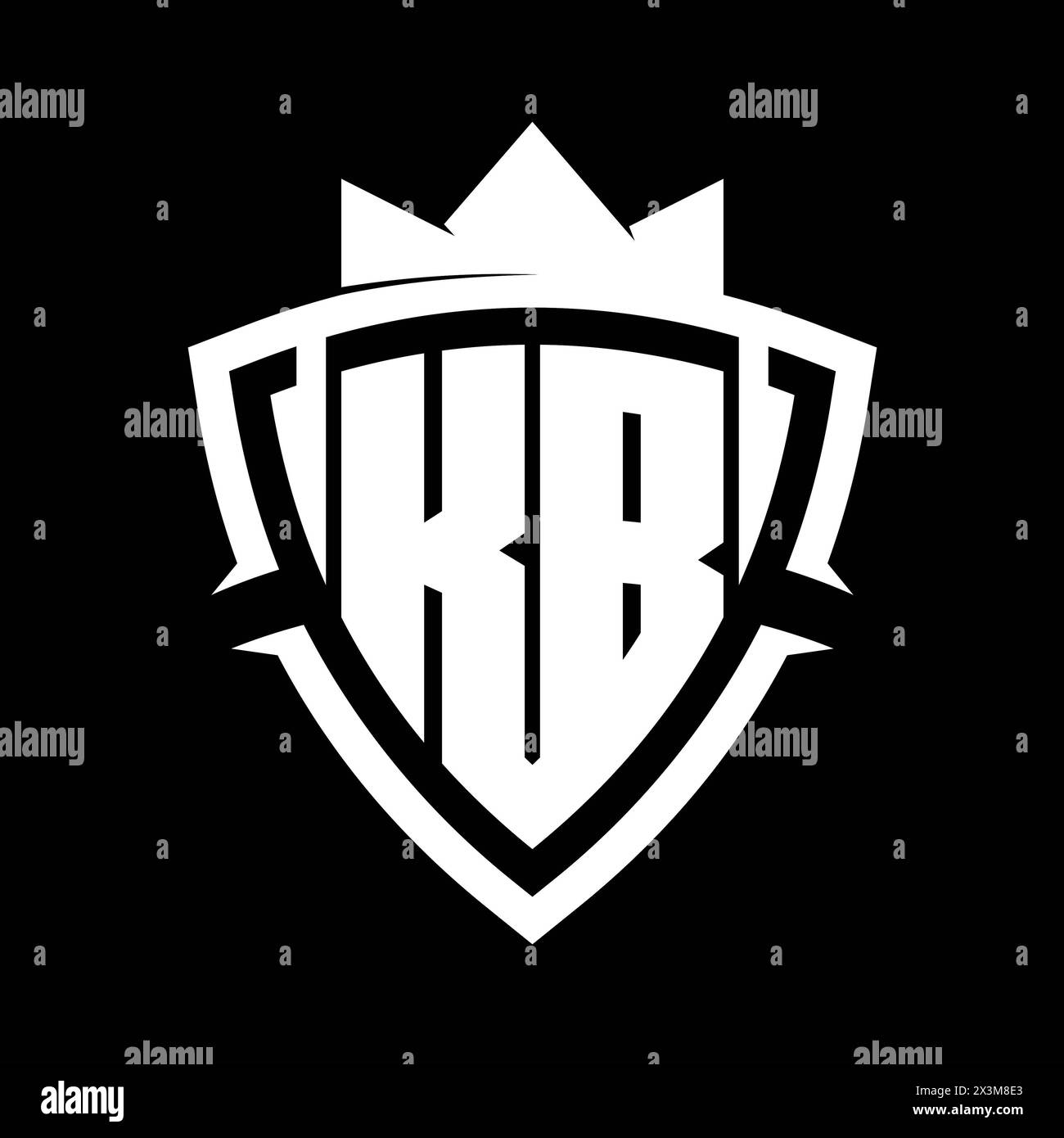 KB lettre gras monogramme avec forme de bouclier de courbe triangulaire avec modèle de conception de couleur de fond blanc et noir couronne Banque D'Images
