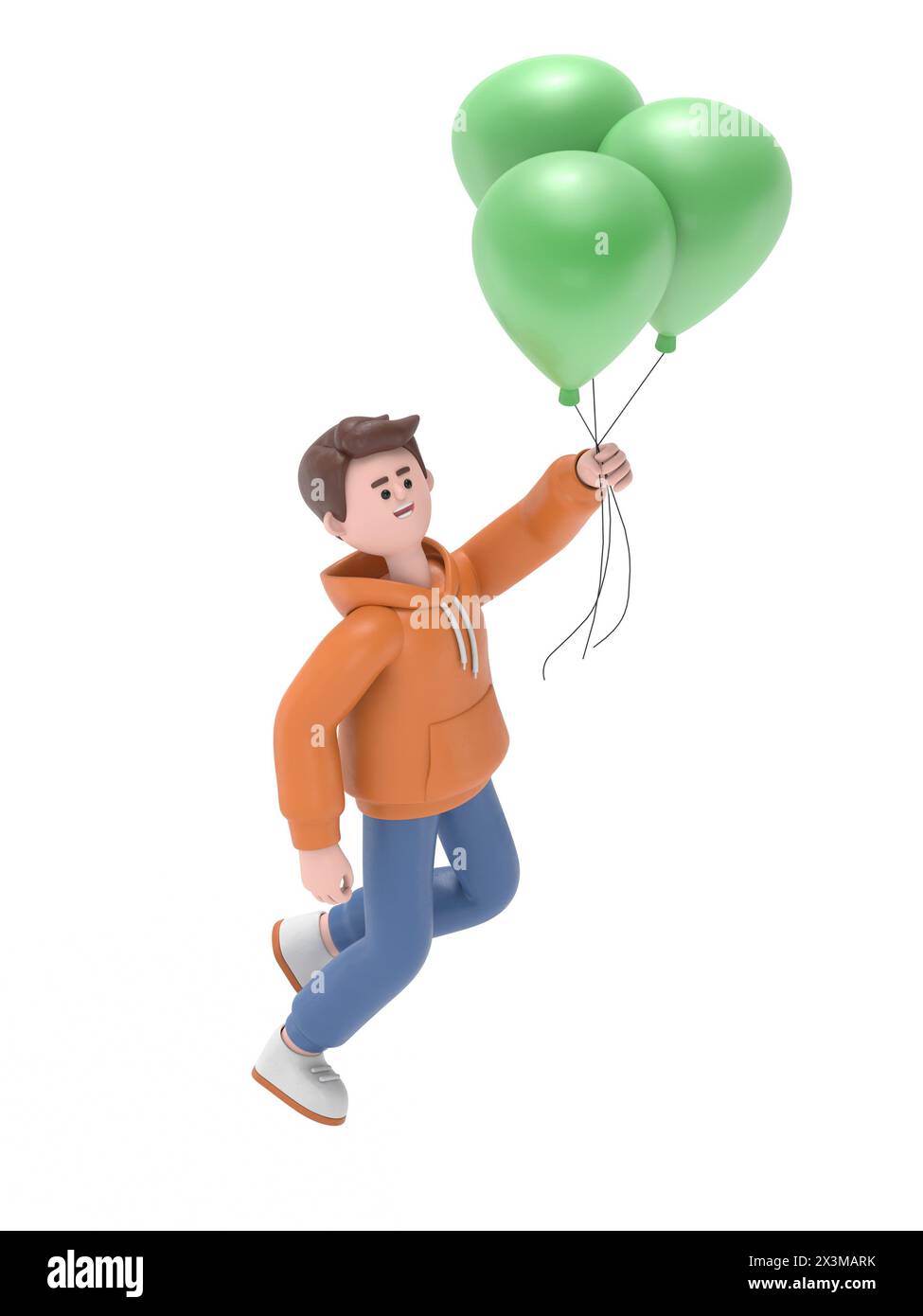 Illustration 3D du sourire mâle Guy Qadir en costume d'affaires volant dans le ciel tenant des ballons avec le signe dollar. Concept de succès, richesse, abondance. Banque D'Images Illustration 3D du sourire mâle Guy Qadir en costume d'affaires volant dans le ciel tenant des ballons avec le signe dollar. Concept de succès, richesse, abondance. Banque D'Images