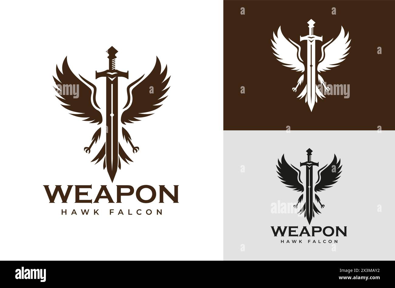 Silhouette oiseau Eagle Hawk Falcon Vintage Retro Blades vecteur de conception d'arme Illustration de Vecteur