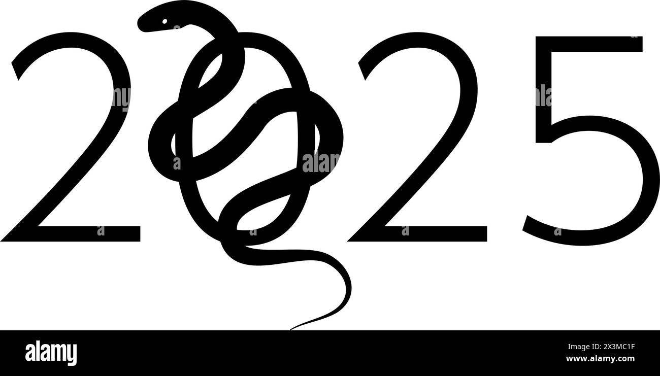 Matériel de carte du nouvel an pour l'année du serpent 2025, le numéro 2025 et une silhouette d'un serpent, illustration vectorielle Illustration de Vecteur