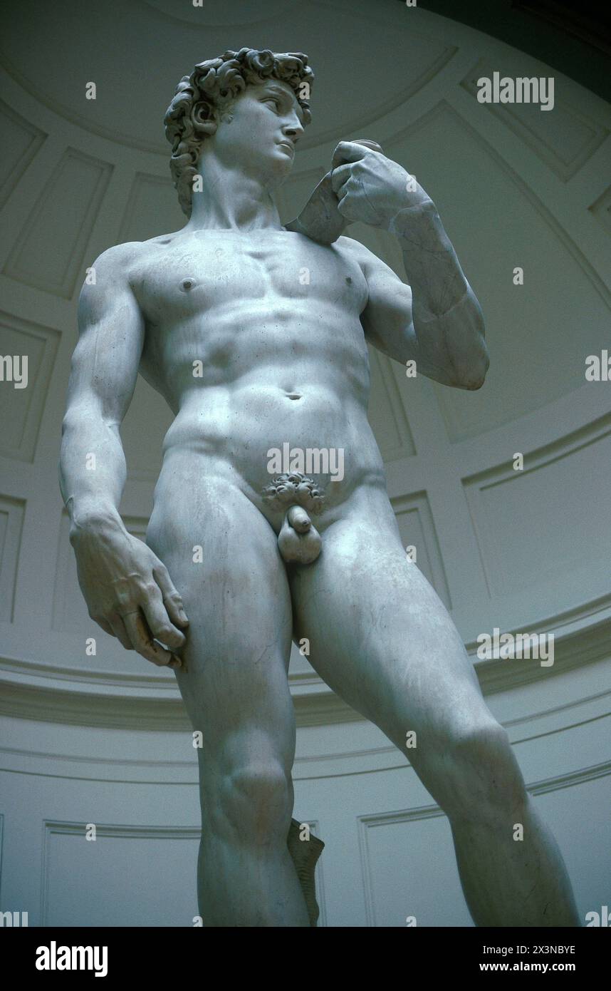 La staue de David de Michaelangelo, prise en 1992, Galerie des Offices, Florence, Italie Banque D'Images