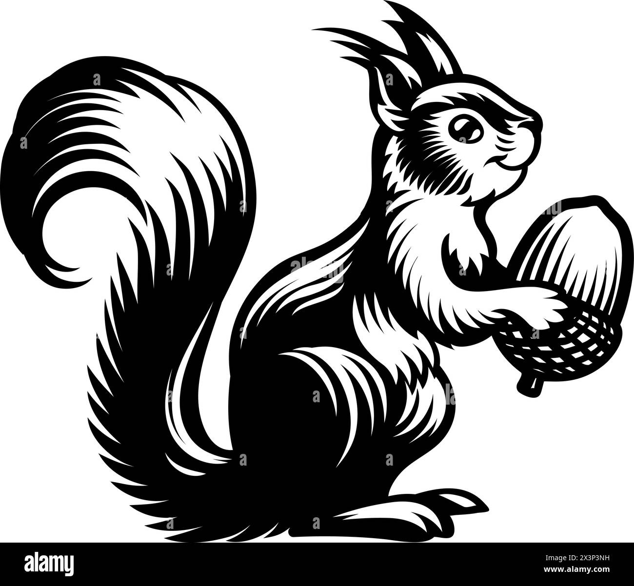 Écureuil animal imitation bois Vintage style Icon Mascot Illustration de Vecteur