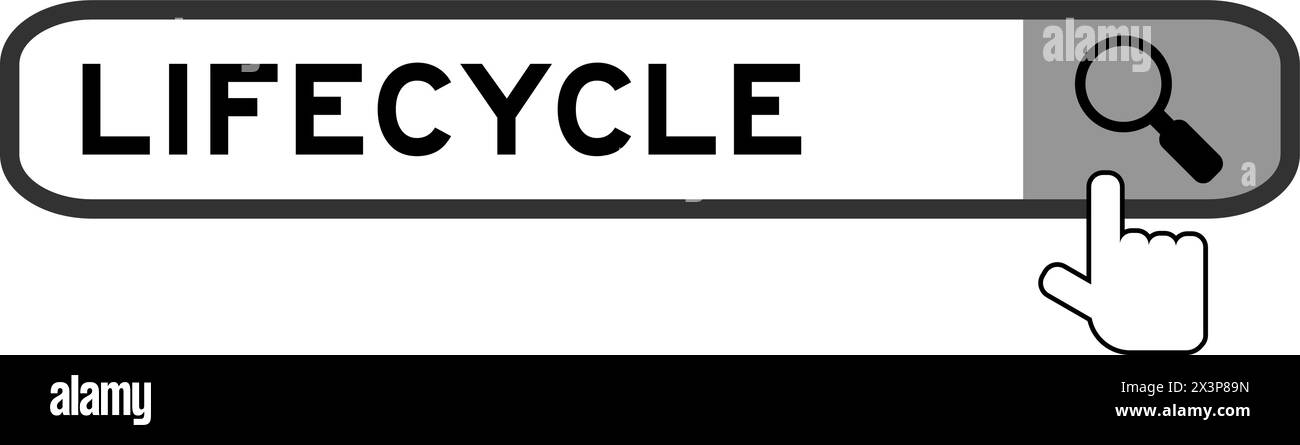 Bannière de recherche dans Word Lifecycle avec icône de loupe sur fond blanc Illustration de Vecteur