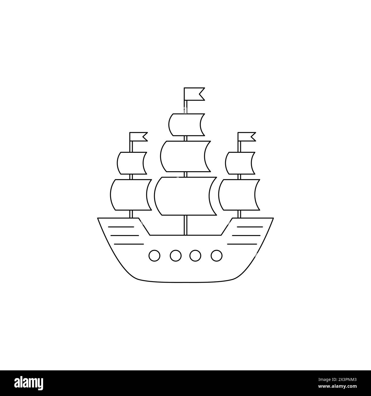 Icône de bateau à voile dans le style d'art au trait sur fond blanc. Illustration de Vecteur