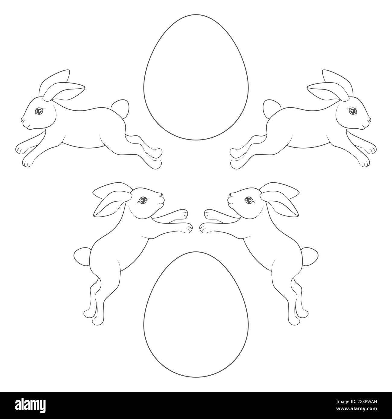 Ensemble d'illustrations en noir et blanc avec lapin de Pâques et oeufs. Objets vectoriels isolés sur fond blanc. Illustration de Vecteur