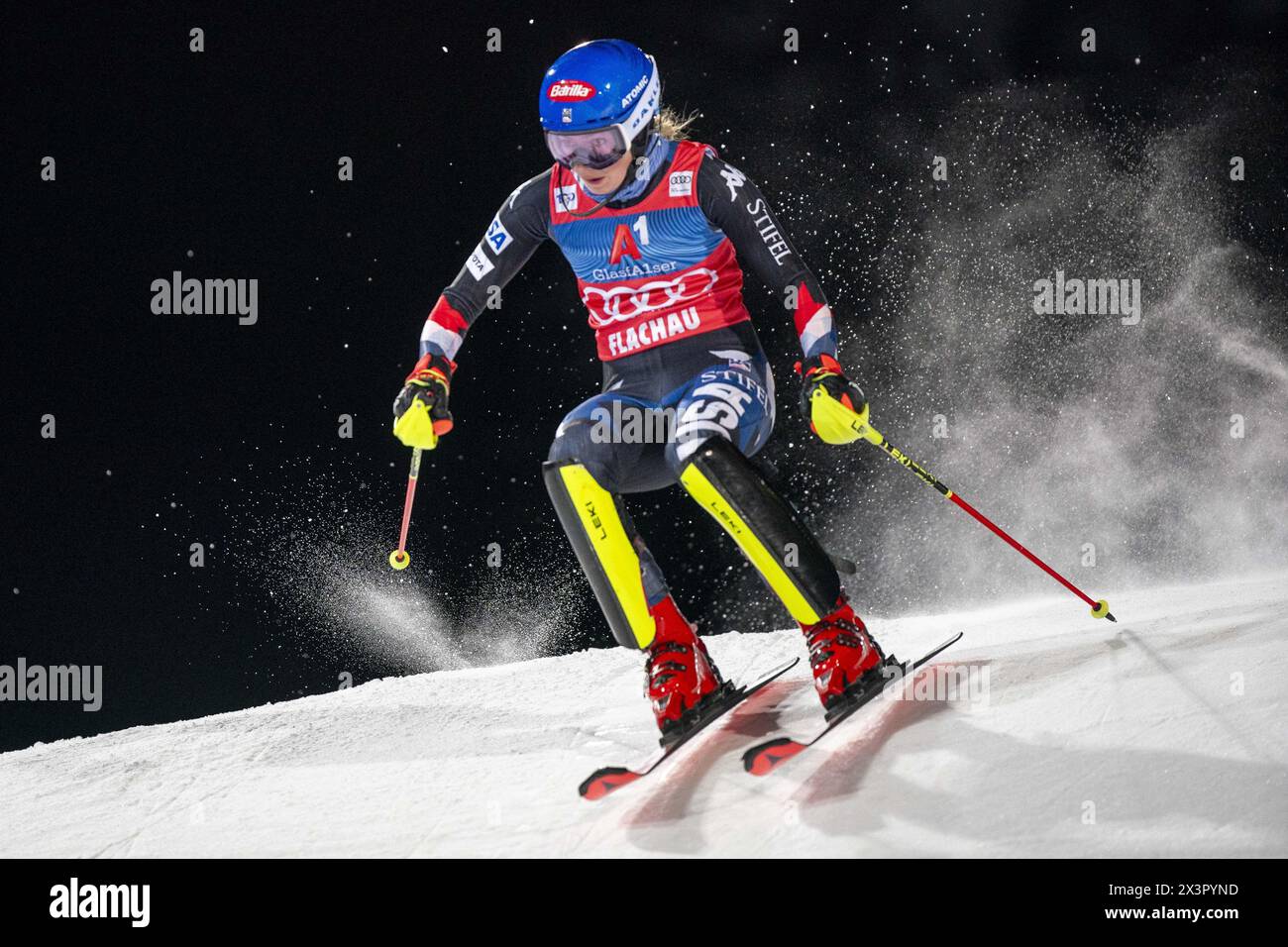 Flachau, Salzbourg. 16 janvier 2024. FLACHAU, SALZBOURG - 16 JANVIER : Mikaela Shiffrin des États-Unis d'Amérique pendant la Coupe du monde Audi FIS de ski alpin - Slalom féminin Flachau le 16 janvier 2024 à Flachau, Salzbourg.240116 SEPA 12 010 - 20240116 PD21630 crédit : APA-PictureDesk/Alamy Live News Banque D'Images