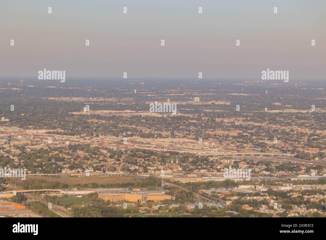Vue aérienne du paysage urbain près de l'aéroport de Chicago à Illinois Banque D'Images