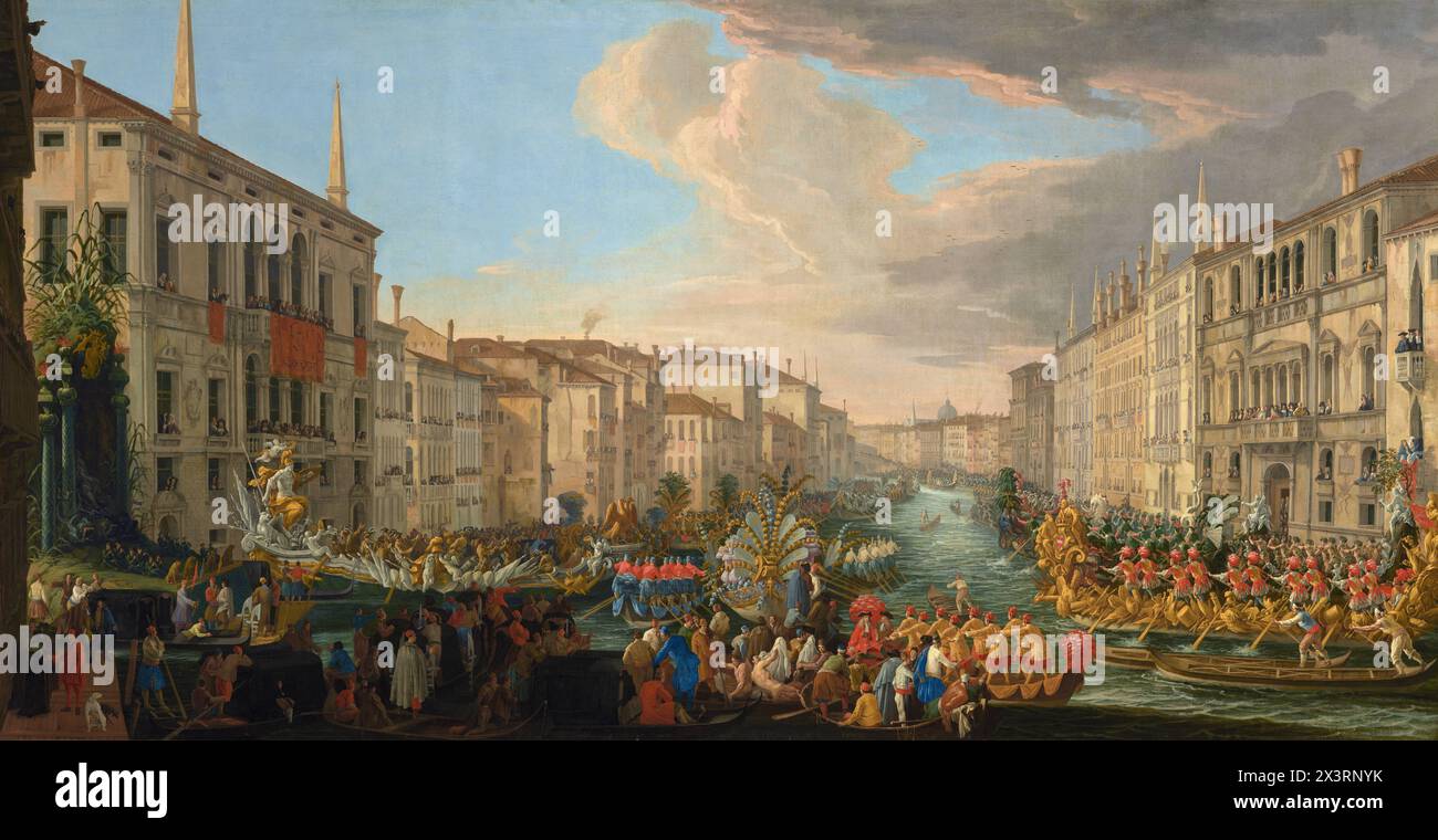 Peinture de régate sur le Grand canal Venise en l'honneur de Frédéric IV, roi de Danemark, par le peintre italien Luca Carlevarijs en 1711 art art art chef-d'œuvre du XVIIIe siècle tableau art vénitien Banque D'Images