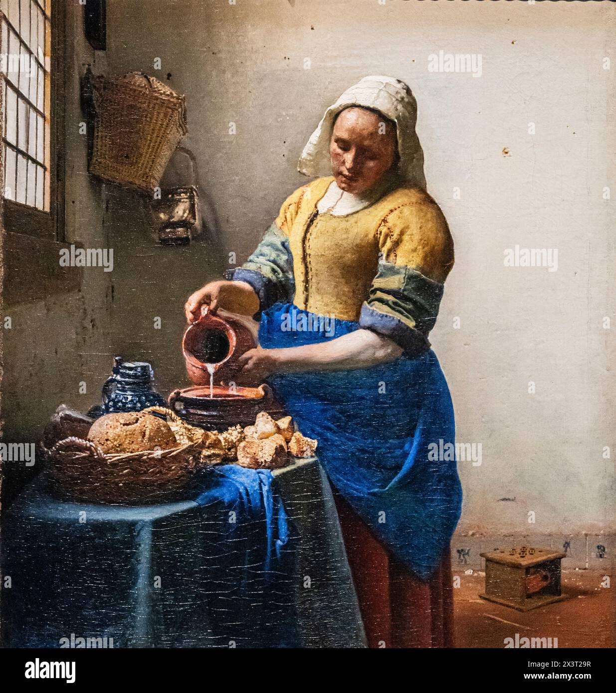 La Milkmaid, Johannes Vermeer, huile sur toile, v. 1660, Amsterdam, pays-Bas Banque D'Images