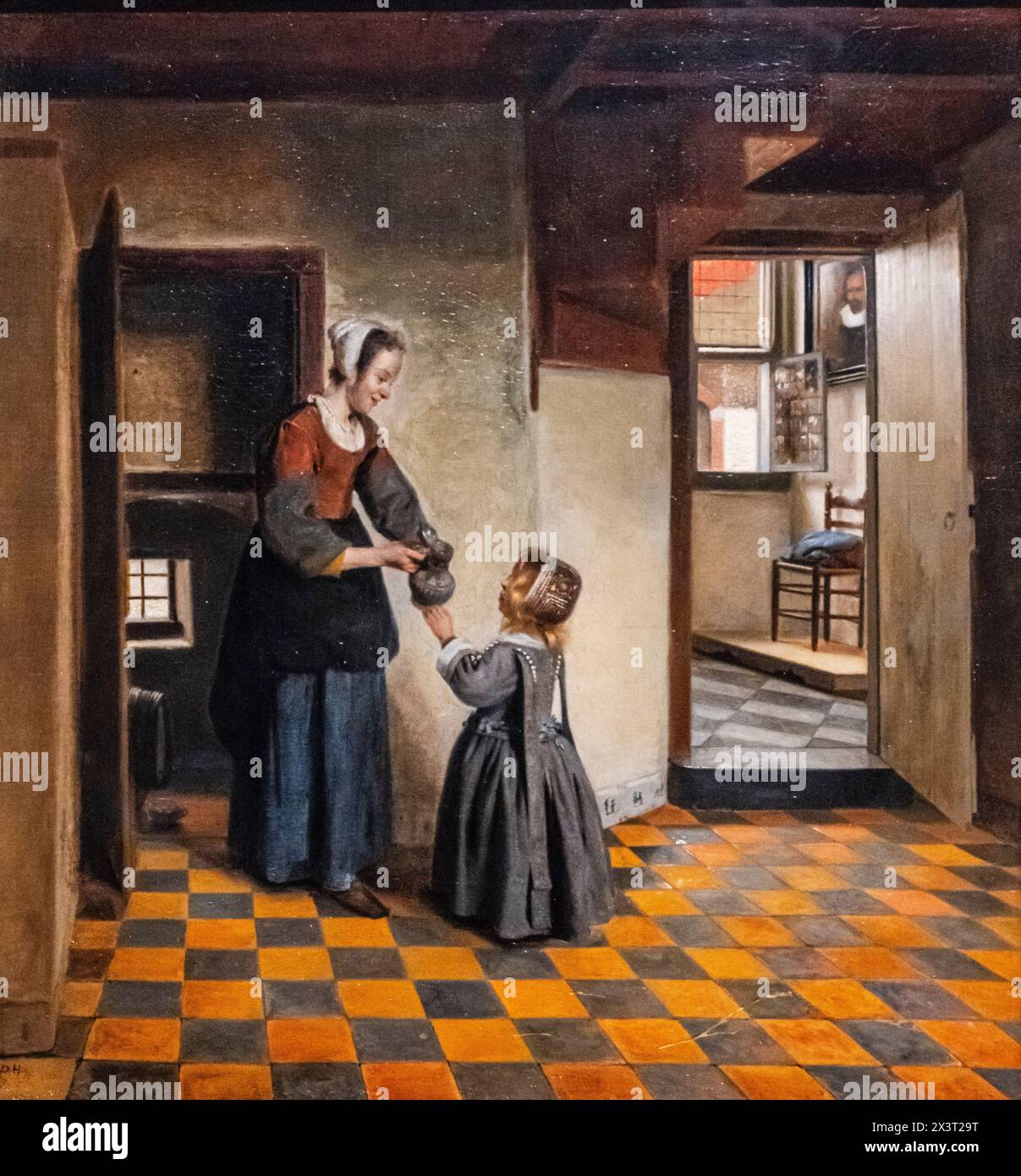 A Maid with a Child in a Pantry, Pieter de Hooch, huile sur toile, c.1656-1660, Amsterdam, pays-Bas Banque D'Images