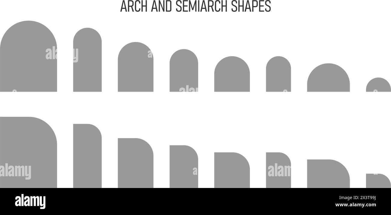 Ensemble de formes d'arche et de demi-arche. Modèles simples pour l'invitation nuptiale ou les cartes de voeux, brochures, événements ou bannières de fête sous forme d'arche isolé sur fond blanc. Illustration graphique vectorielle. Illustration de Vecteur