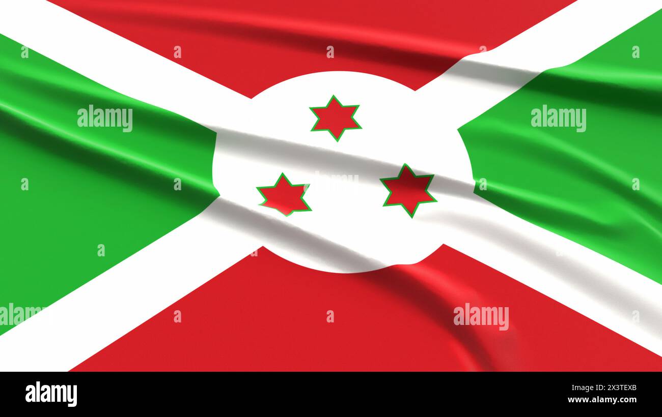 Drapeau du Burundi. Drapeau burundais texturé en tissu. Illustration du rendu 3D. Banque D'Images