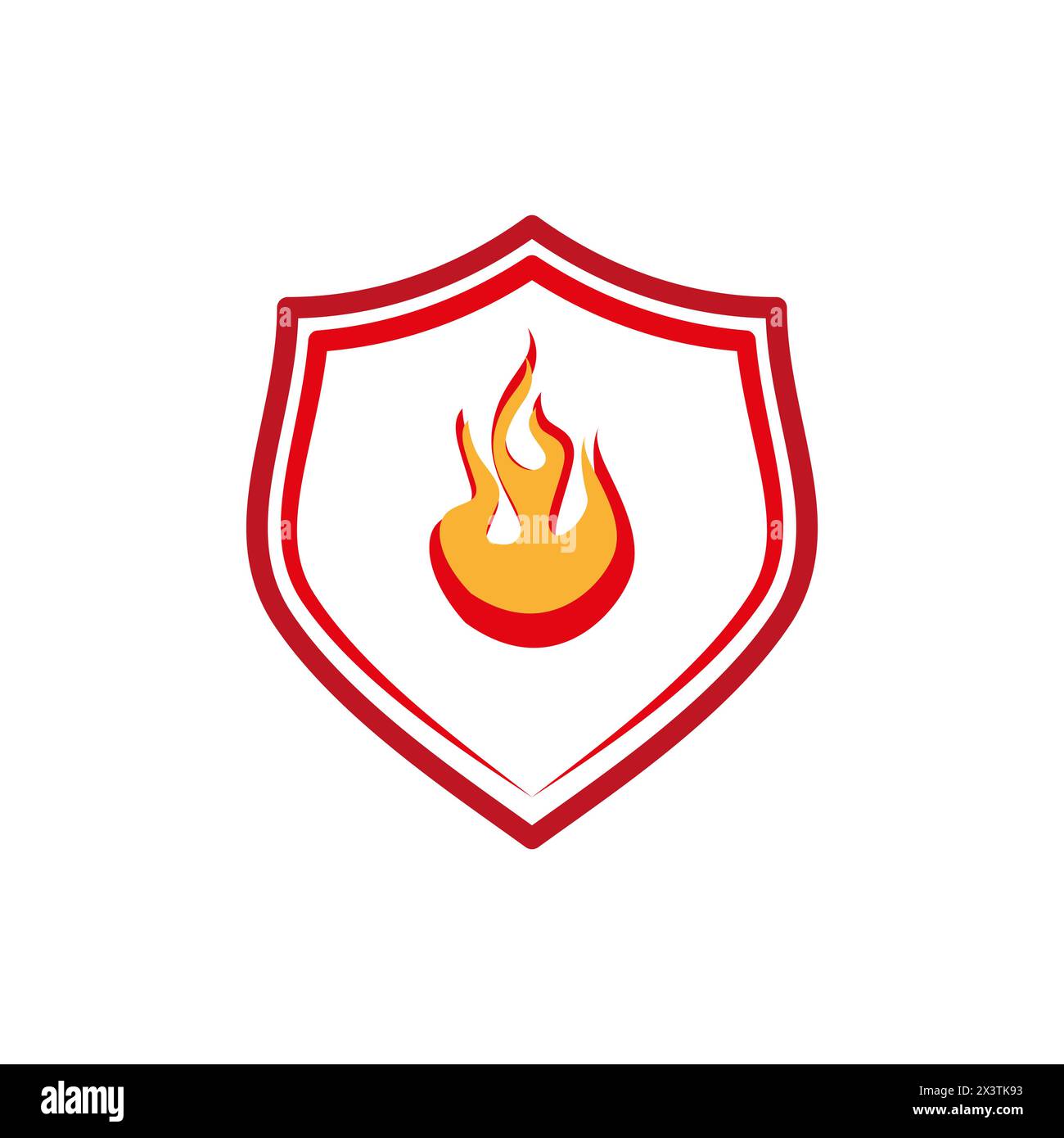 Icône du bouclier coupe-feu. Emblème de flamme rouge et or. Symbole de sécurité et de sûreté. Illustration de Vecteur