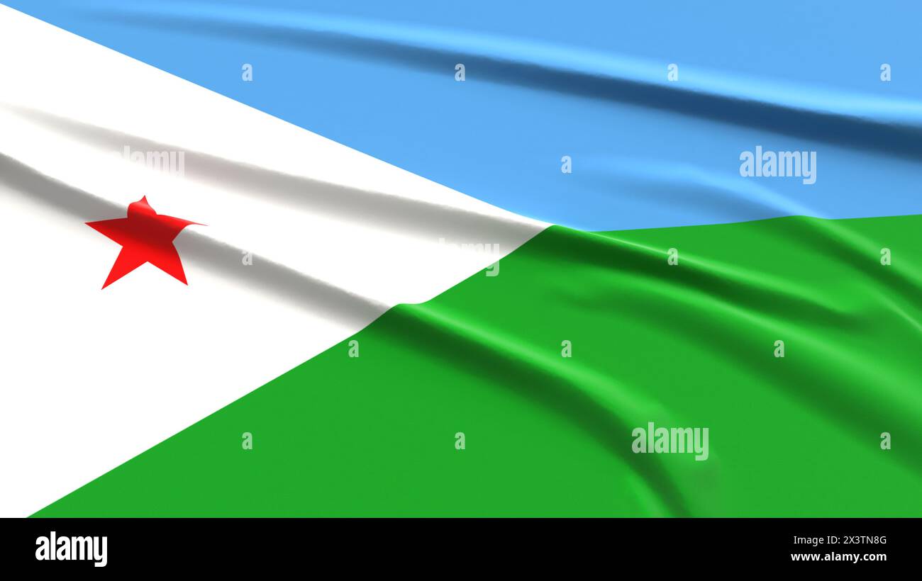 Drapeau de Djibouti. Drapeau Djiboutien texturé en tissu. Illustration du rendu 3D. Banque D'Images
