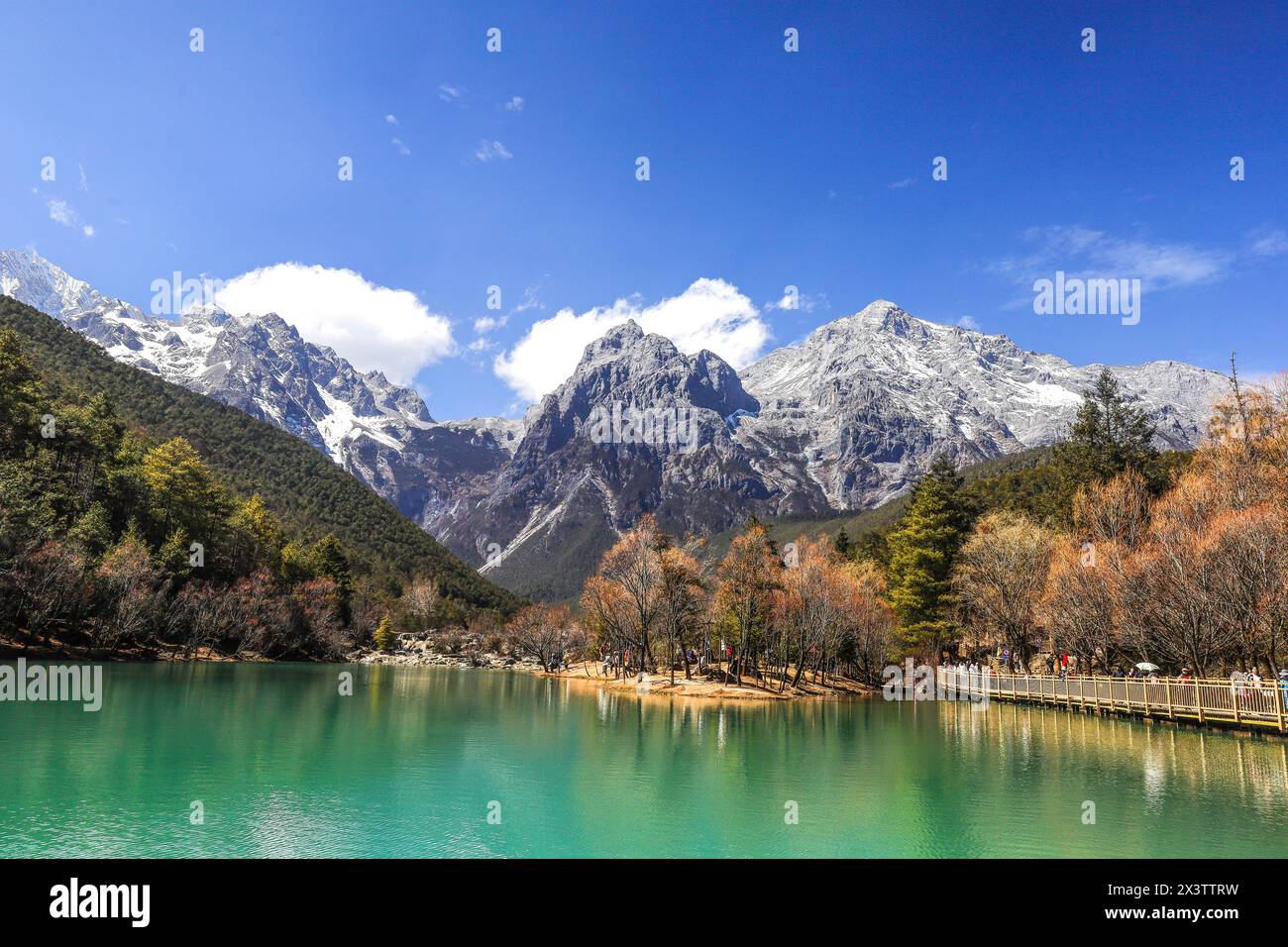 Paysage magnifique de Blue Moon Valley à Lijiang, Yunnan, Chine, avec la montagne enneigée du Dragon de Jade en arrière-plan Banque D'Images
