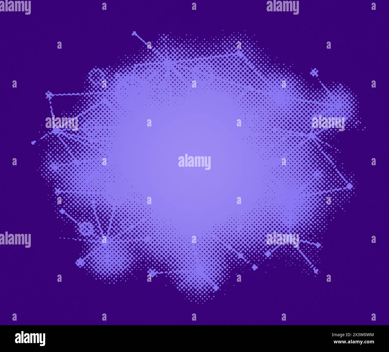 Motif et forme abstraits de demi-teintes bleu clair ou violet sur fond bleu foncé ou violet avec espace de copie. Motif pointillé pour gabarit, brochure etc Banque D'Images