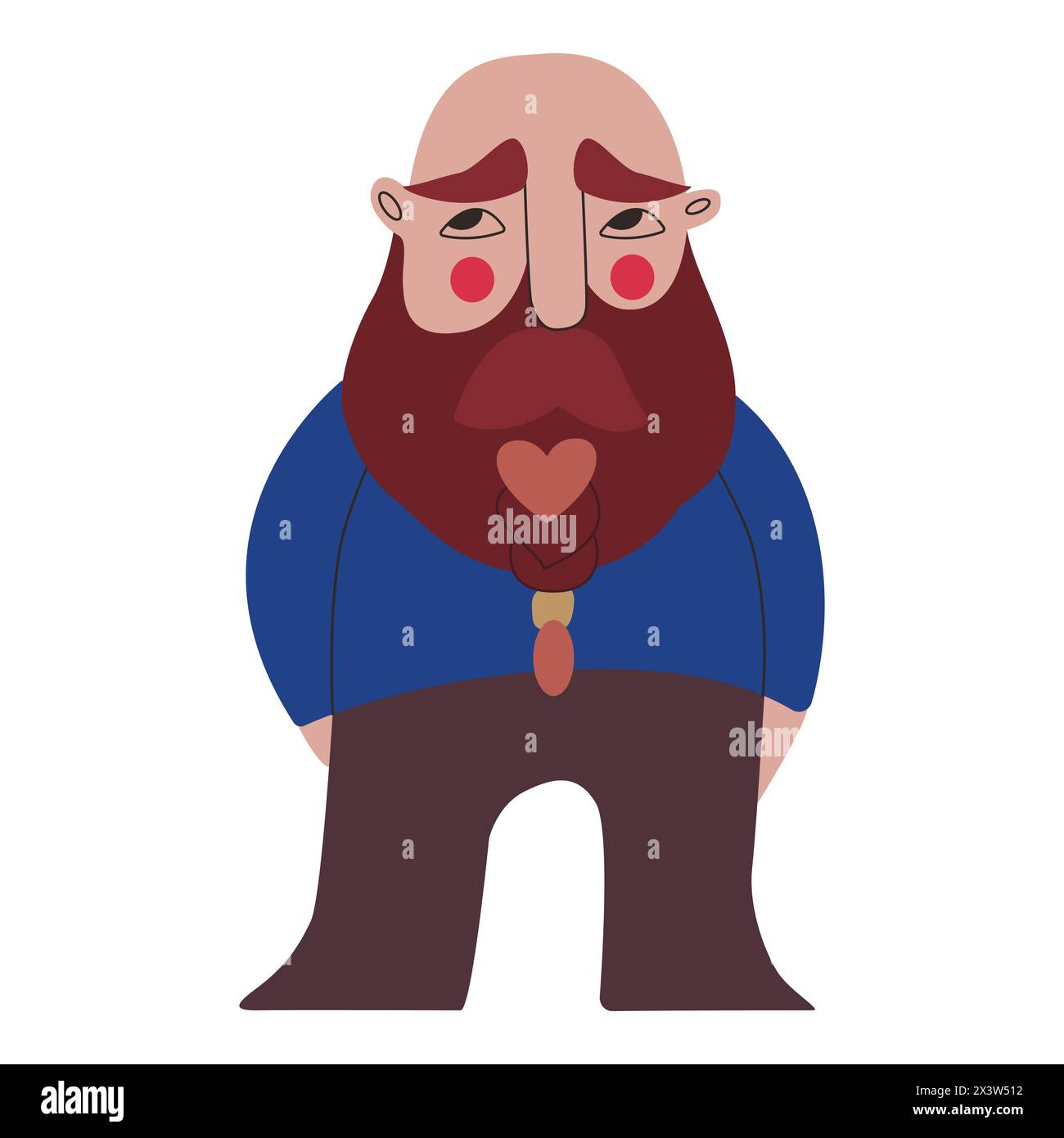 Un nain chauve embarrassé avec des joues rouges, une barbe brune, tressée avec une épingle à cheveux en or. Illustration vectorielle pour l'emballage, les cartes de voeux et l'emballage Illustration de Vecteur