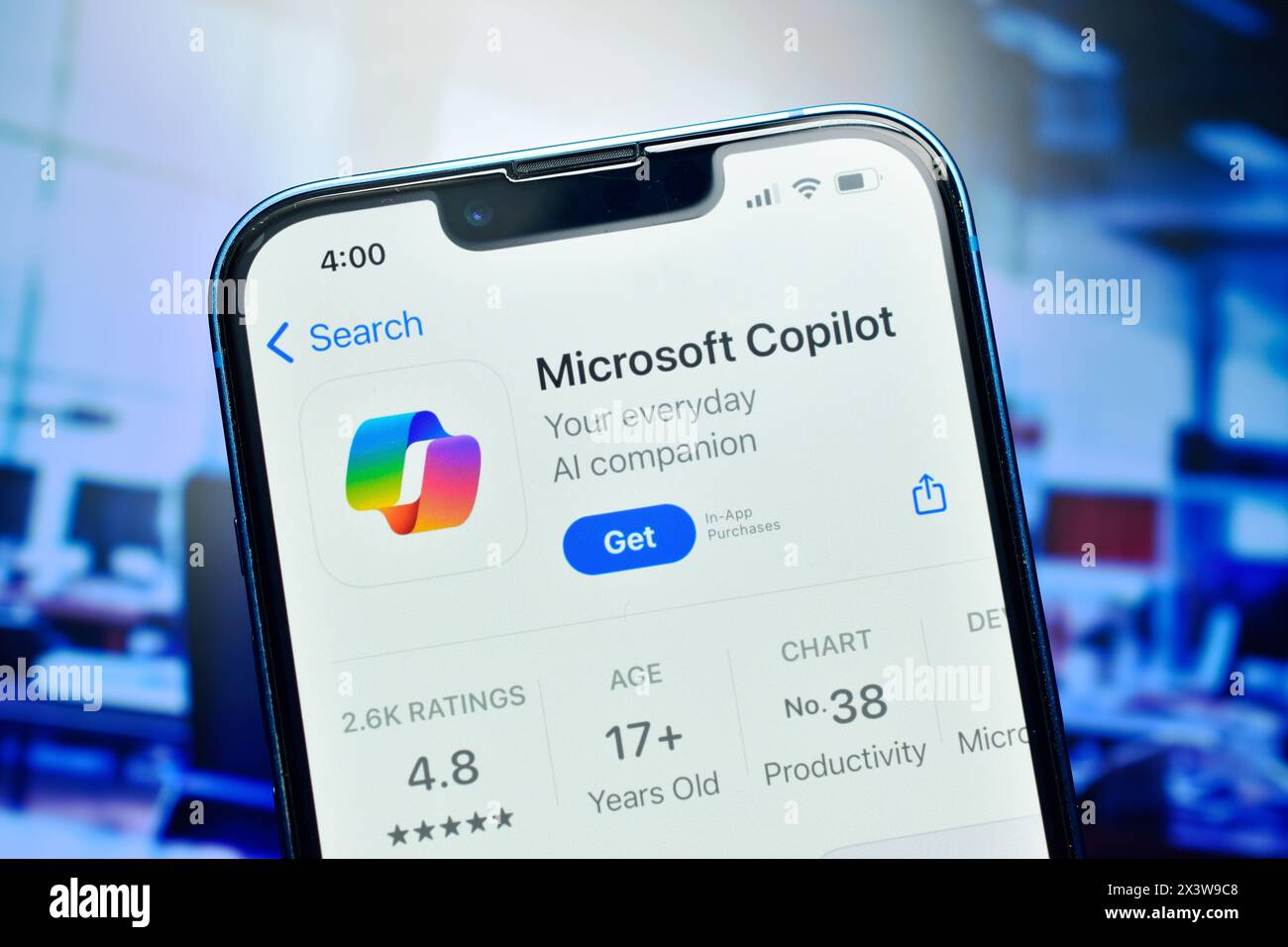 New Delhi, Inde 28 avril 2024 :- New Delhi, Inde 28 avril 2024 :- application CoPilot sur smartphone développée par microsoft Banque D'Images