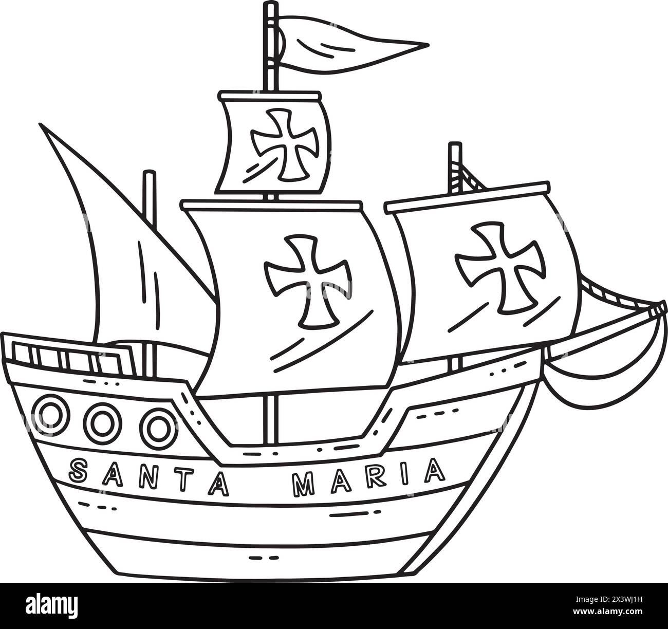 Coloriage isolé Columbus Day Nina Ship Illustration de Vecteur