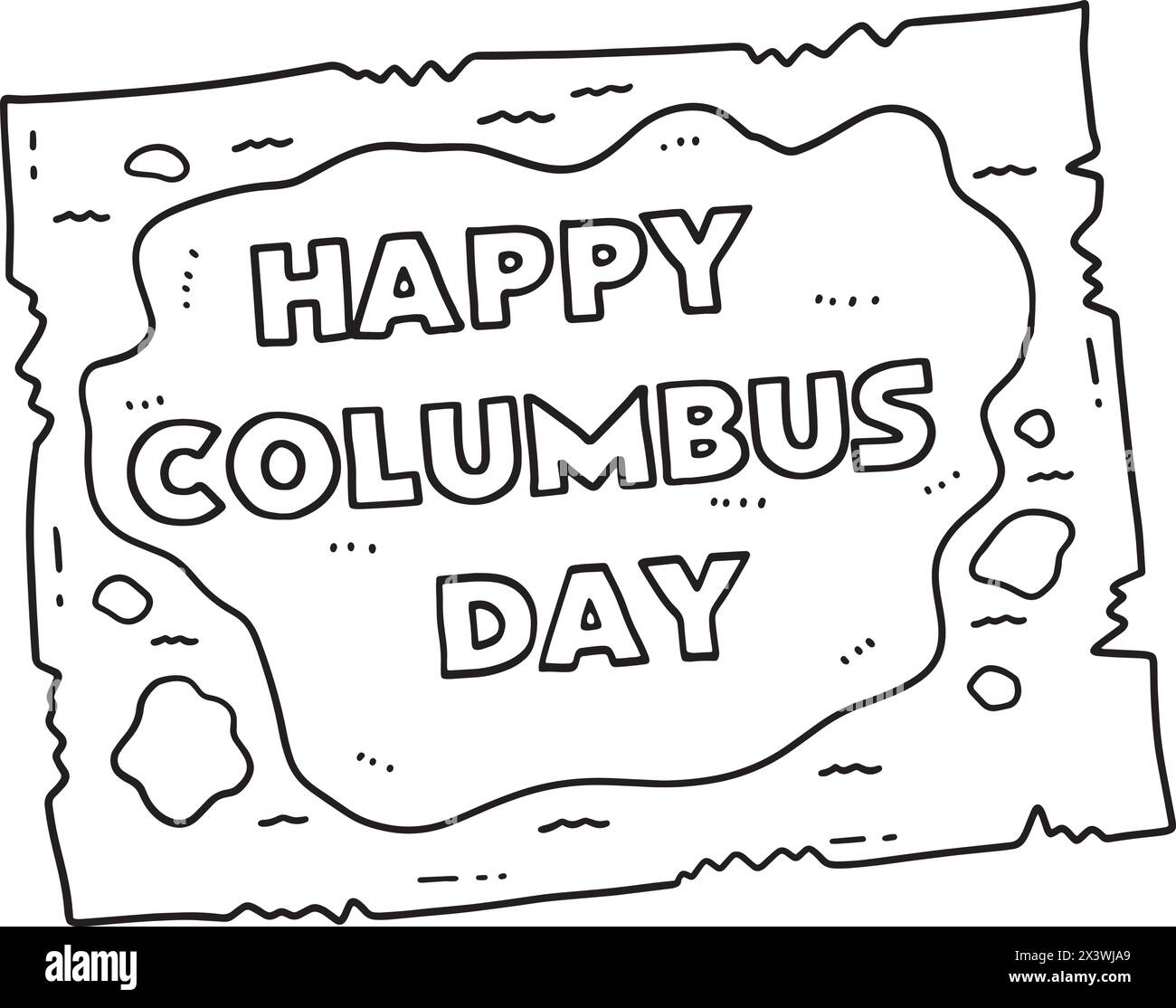 Joyeux Columbus Day sur la page de coloriage isolée de la carte Illustration de Vecteur