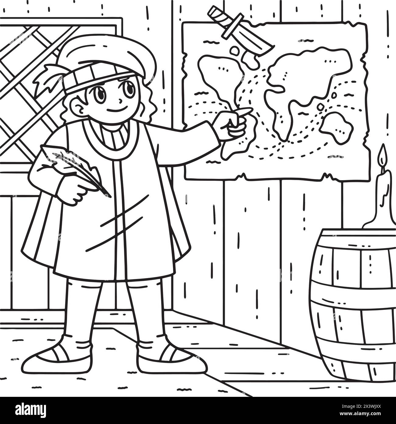 Coloriage de carte de cartographie de l'homme Columbus Day Illustration de Vecteur