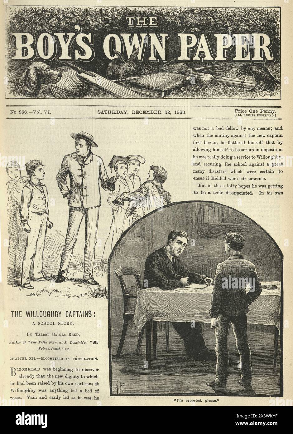 Vintage illustration Willoughby Captains, garçons et enseignant de l'école publique victorienne, années 1880, 19ème siècle, Boy's Own Paper Banque D'Images