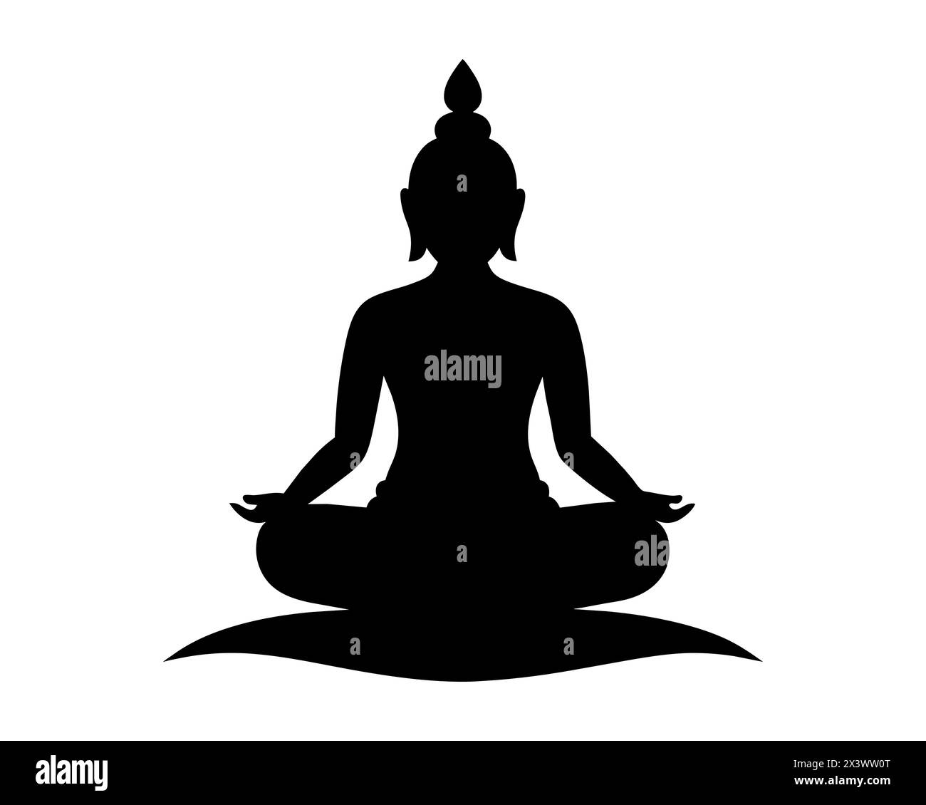 Silhouette noire de Bouddha en position de lotus isolé sur fond blanc. Illustration graphique. Icône de méditation bouddhiste. Concept de pratique zen, religieuse, méditation, bouddhisme Illustration de Vecteur
