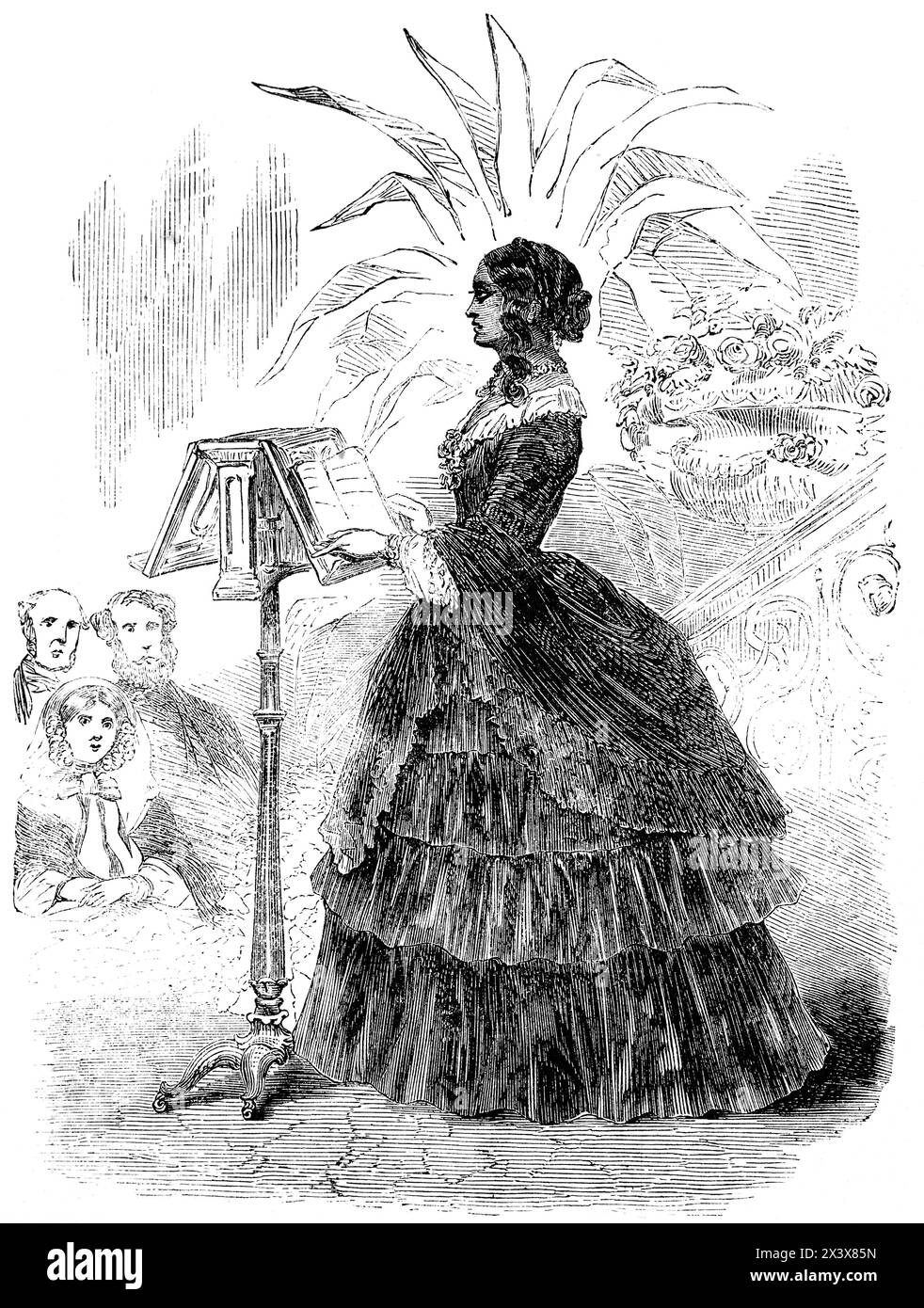 Mary E. Webb, une « dame de couleur de Philadelphie », lisant la case de l'oncle Tom lors d'une réunion à Stafford House en 1856, Angleterre, rapportée dans The London Illustrated News, 2 août 1856, vol 29 (814) Banque D'Images