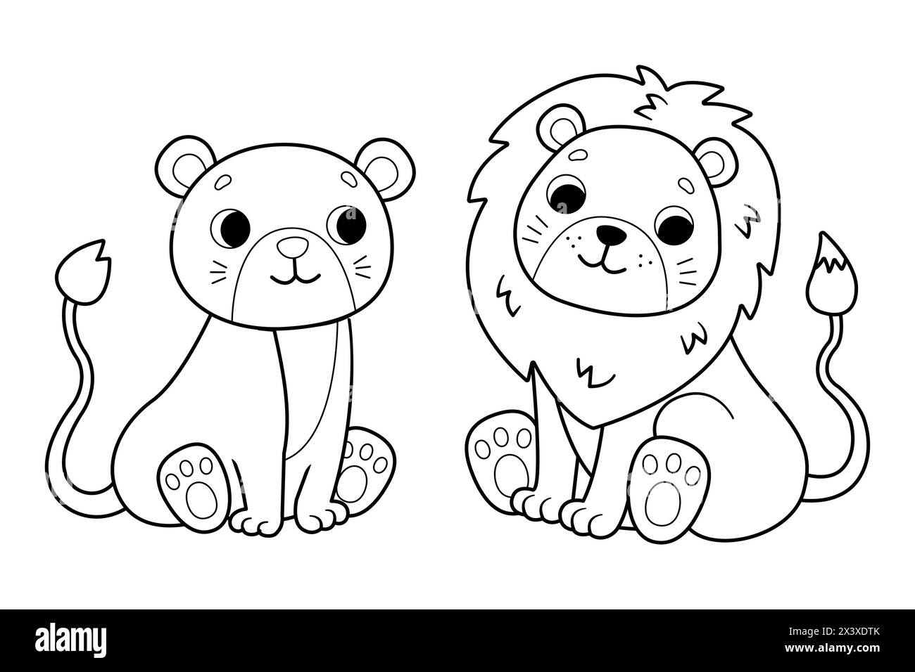 Mignon lion de dessin animé et lionne. Coloriage. Illustration pour enfants. Illustration vectorielle. Illustration de Vecteur