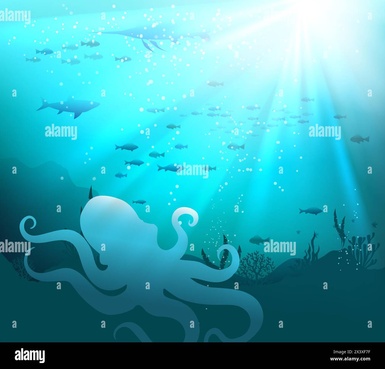 Poulpe sur le fond marin Illustration de Vecteur