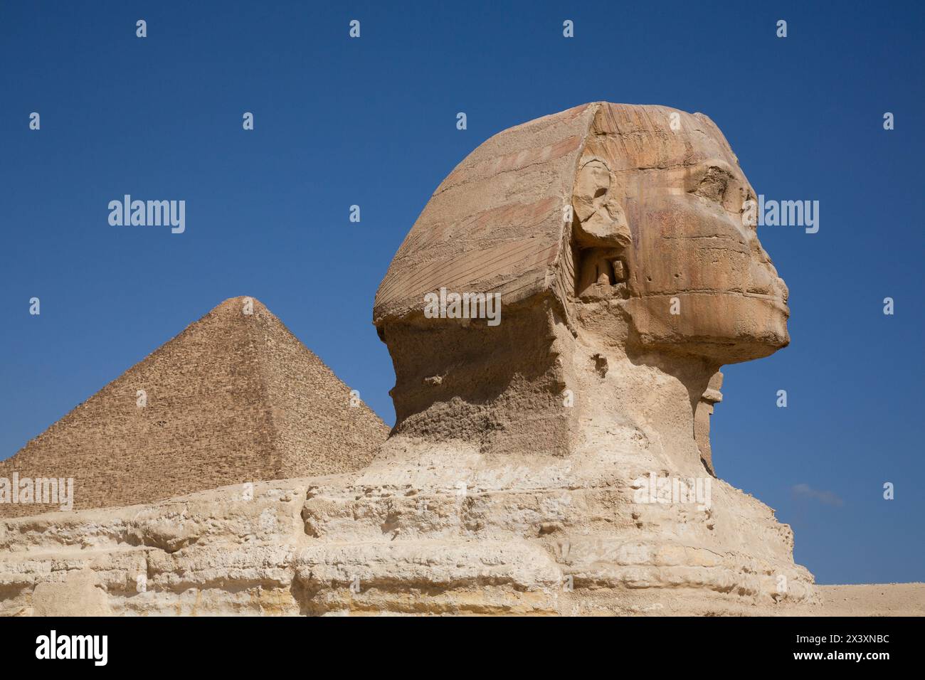 Grand Sphinx de Gizeh, complexe pyramidal de Gizeh, site du patrimoine mondial de l'UNESCO, Gizeh, Egypte Banque D'Images