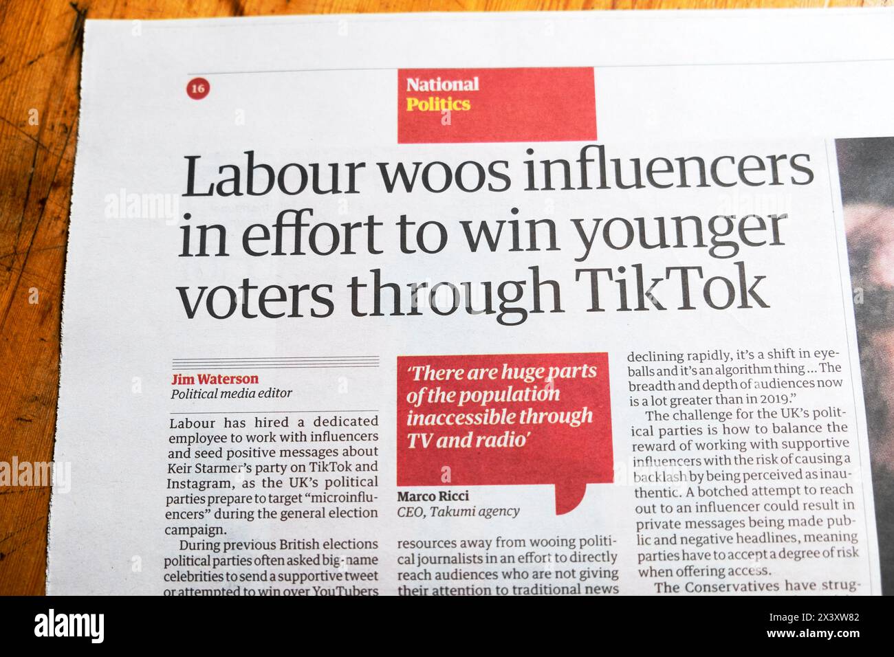 Le journal TikTok Guardian fait la une des manchettes des influenceurs pour tenter de gagner des électeurs plus jeunes, en publiant un article sur les élections politiques 20 avril 2024 Londres Royaume-Uni Banque D'Images
