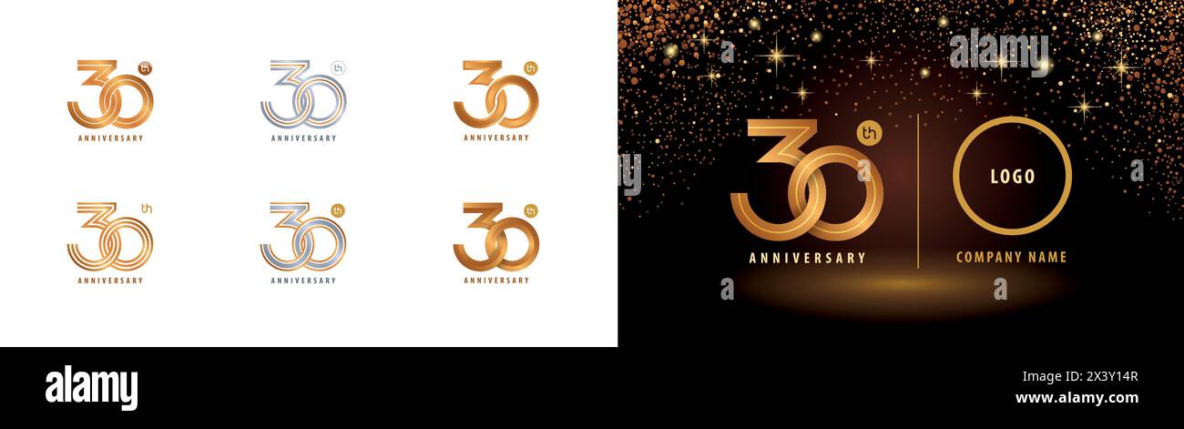 Ensemble de conception de logotype du 30e anniversaire, célébration anniversaire de Thrity Years. 30 ans célébrant l'anniversaire logo argent et doré pour la célébration Illustration de Vecteur