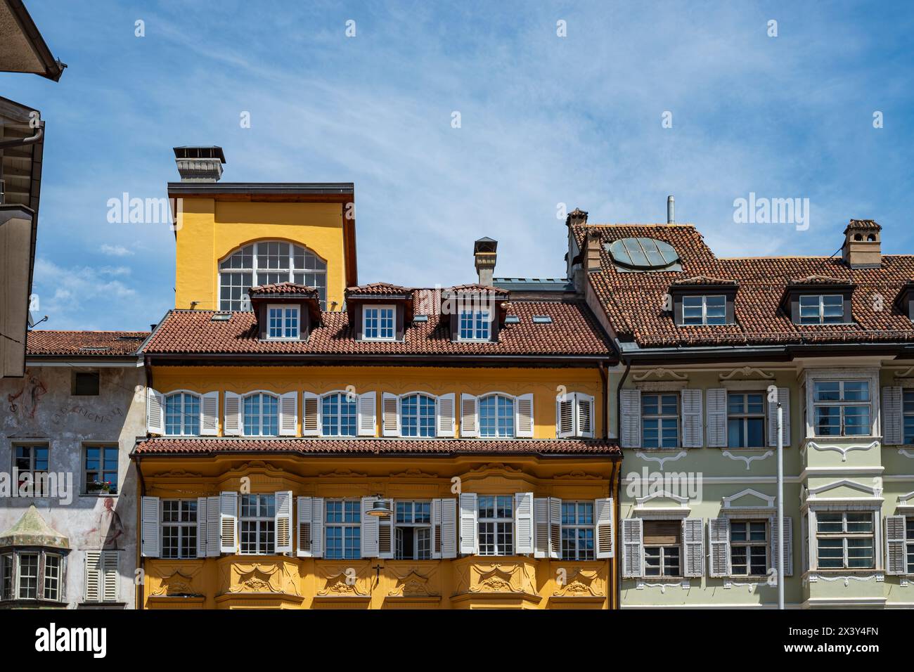 Architecture historique, Cave de l'Hôtel de ville sur la place de l'Hôtel de ville dans la vieille ville historique de Bolzano, Tyrol du Sud, Italie. Banque D'Images