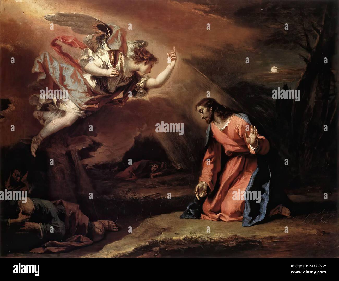 RICCI, Sebastiano (1659, Belluno, d. 1734, Venezia) prière dans le jardin c. 1730 huile sur toile, 95 x 76 cm Kunsthistorisches Museum, Vienne dans cet élégant travail tardif de Sebastiano Ricci, il y a des réminiscences de Paolo Veronese, en particulier dans le vêtement de l'ange. --- mots-clés : ------------- Auteur : RICCI, Sebastiano titre : prière dans le jardin chronologique : 1701-1750 École : italienne forme : peinture type : religieux Banque D'Images