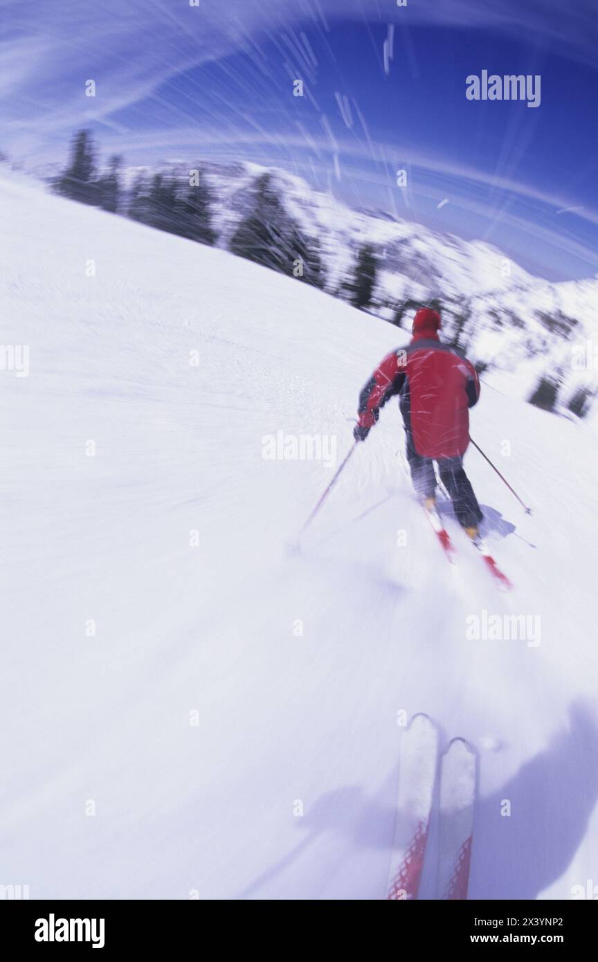 Ski masculin à Snowbird, Utah. Banque D'Images