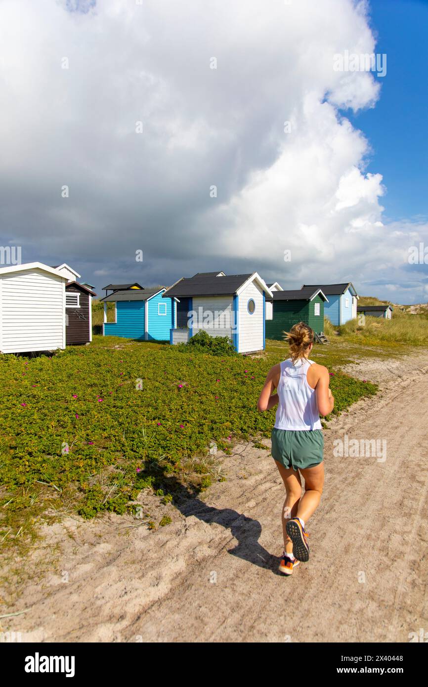 Europe, Scandinavie, Suède. Skania. Péninsule de Falsterbo. Skanor. Cabanes de plage Banque D'Images