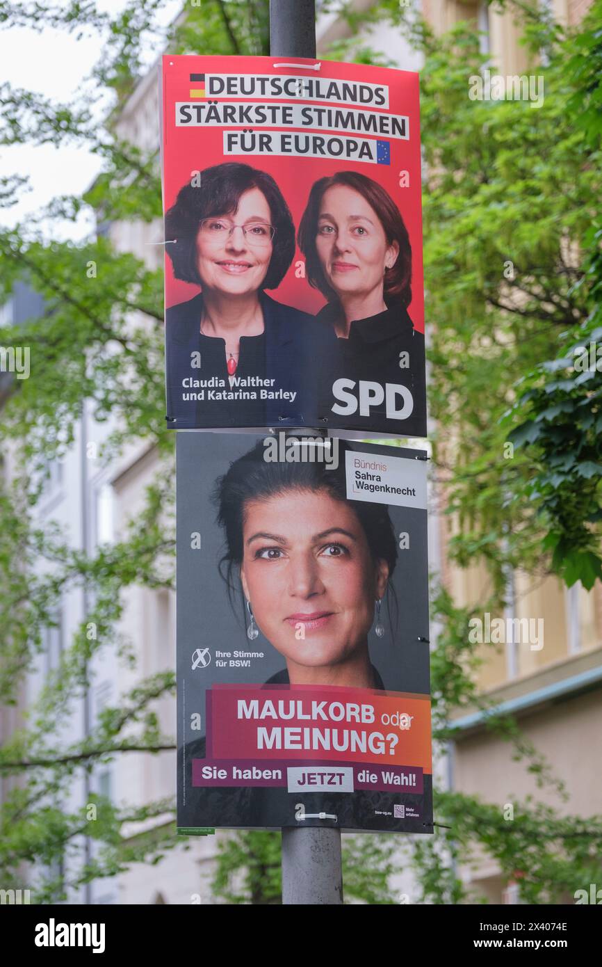 Affiche électorale de l'Alliance Sarah Wagenknecht pour les élections européennes du 9 juin 2024 dans le district Nippes de Cologne Banque D'Images