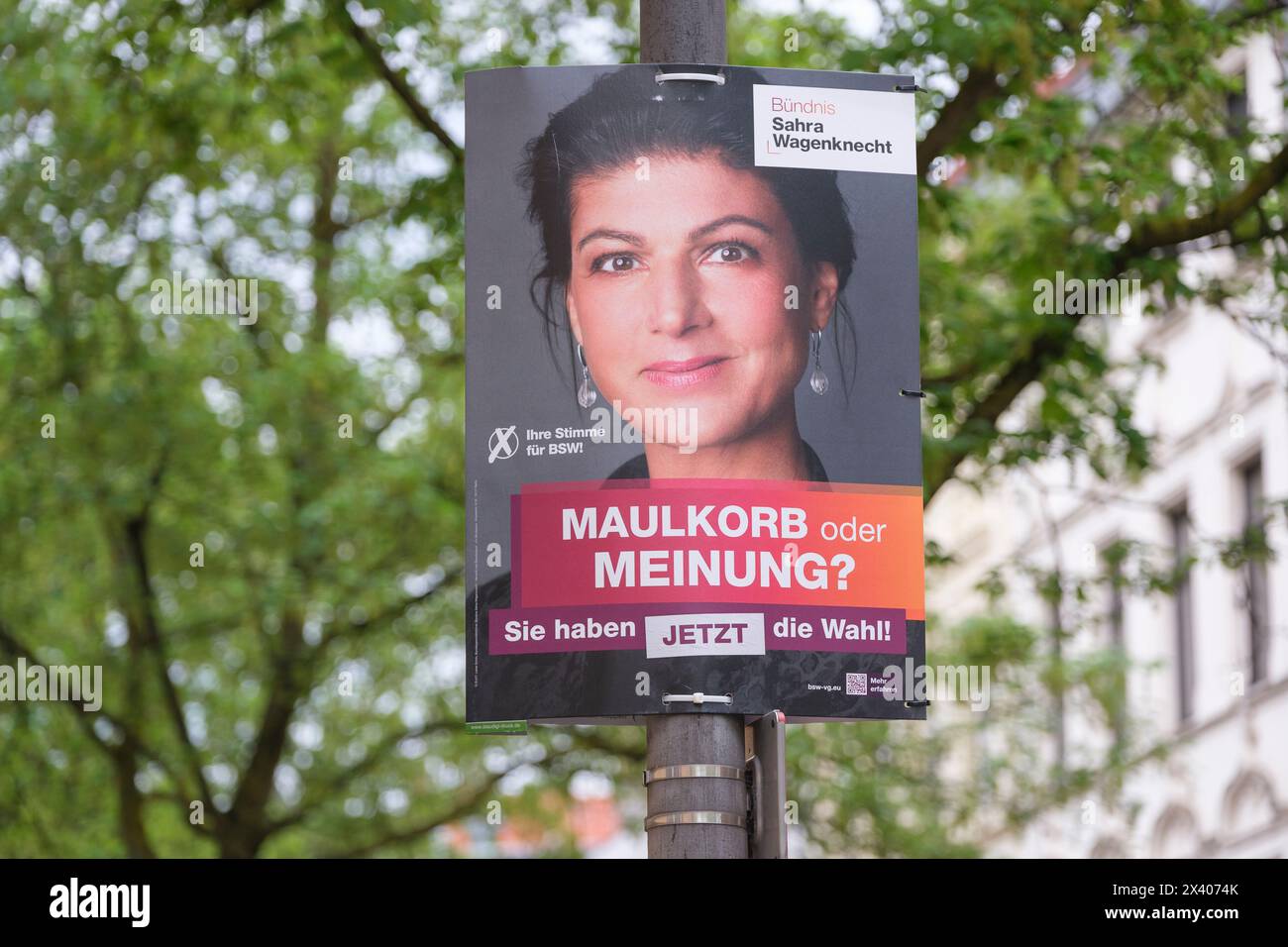Affiche électorale de l'Alliance Sarah Wagenknecht pour les élections européennes du 9 juin 2024 dans le district Nippes de Cologne Banque D'Images
